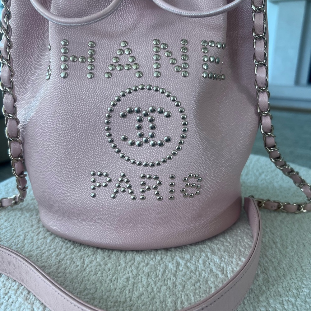 Chanel Light Pink Studded drawstring bucket bag